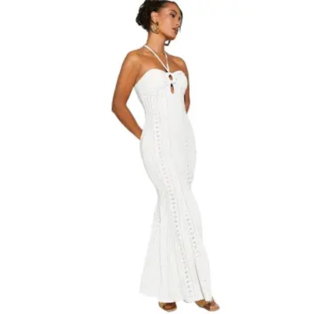 SHEIN - White Elegant Maxi Eyelet Fabric Dress